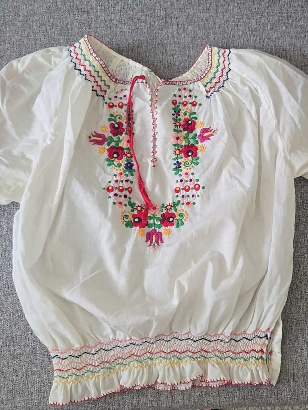 Vintage Hungarian Peasant Blouse 40 Xs Hand Embroidered